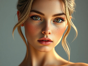 The user wants to keep the exact image and only change the style of the female , he wants to Turn this female into an ultra-beautiful exaggerated AAA 3D woman. Preserve her exact body and curves. Style: idealized hyper-attractive 3D with , Eternum-style beauty, Unreal Engine 5 quality. Face: enhanced beauty proportions, radiant glowing skin,, glossy highlights, energetic expression, soft elegant features, high symmetry, beautiful fantasy look , perfect symmetry, beautiful vibrant coloured eyes , elegant nose, beautiful teen expression, flawless skin texture. Lighting: cinematic studio ,keep the lighting the same as in original image ,