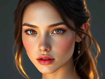 The user wants to keep the exact image and only change the style of the female , he wants to Turn this female into an ultra-beautiful exaggerated AAA 3D woman. Preserve her exact body and curves. Style: idealized hyper-attractive 3D with , Eternum-style beauty, Unreal Engine 5 quality. Face: enhanced beauty proportions, radiant glowing skin,, glossy highlights, energetic expression, soft elegant features, high symmetry, beautiful fantasy look , perfect symmetry, beautiful vibrant coloured eyes , elegant nose, beautiful teen expression, flawless skin texture. Lighting: cinematic studio ,keep the lighting the same as in original image ,